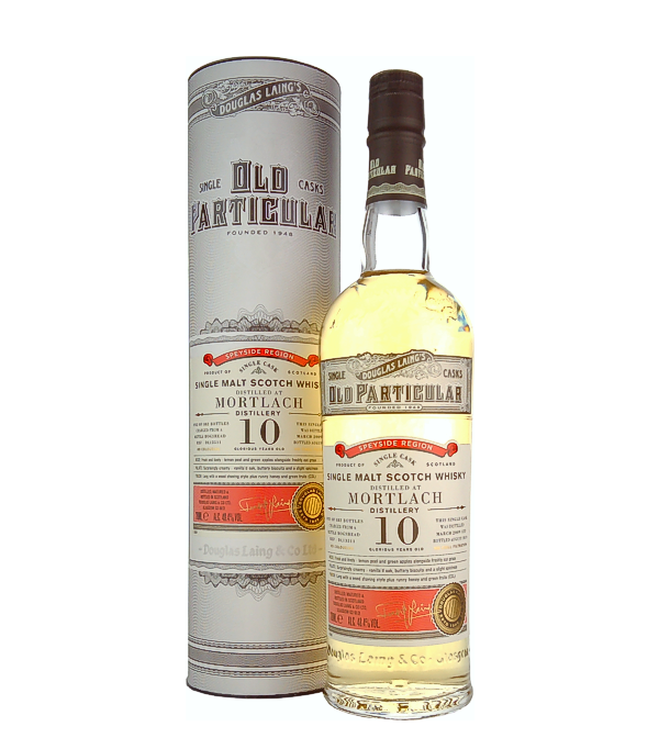 Douglas Laing & Co., Mortlach Old Particular 10 Years Old Single Cask Malt 2009, 70 cl, 48.4 % Vol. (Whisky), Schottland, Speyside, Douglas Laings Old Particular Reihe besteht aus individuell ausgewhlten Malts und Grains aus ganz Schottland, die nach hchster Qualittsstufe hergestellt werden.  Diese Malts und Grains werden weder kltefiltriert noch mit Farbzusatzstoffen versehen und sind mit ihren Single Cask Abfllungen einzigartig.  Der Douglas Laing Mortlach Old Particular 10 Years Old Single Malt Cask reift 10 Jahre im Refill Hogshead.  Destilliert: Mrz 2009 Abgefllt: August 2019  Limitiert auf  382 Flaschen weltwei