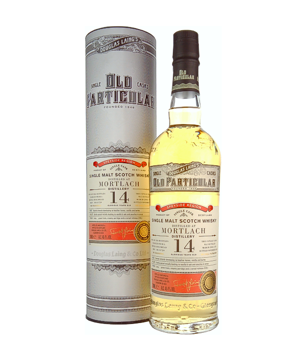 Douglas Laing & Co., Mortlach Old Particular 14 Years Old Single Cask Malt 2005, 70 cl, 48.4 % Vol. (Whisky), Schottland, Speyside, Douglas Laings Old Particular Reihe besteht aus individuell ausgewhlten Malts und Grains aus ganz Schottland, die nach hchster Qualittsstufe hergestellt werden.  Diese Malts und Grains werden weder kltefiltriert noch mit Farbzusatzstoffen versehen und sind mit ihren Single Cask Abfllungen einzigartig.  Der Douglas Laing Mortlach Old Particular 14 Years Old Single Malt Cask reift 14 Jahre im Refill Hogshead.  Destilliert: Mrz 2005 Abgefllt: November 2019  Limitiert auf 326 Flaschen weltwe