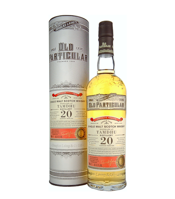 Douglas Laing & Co., Tamdhu Old Particular 20 Years Old Single Cask Malt 1999/2019, 70 cl, 51.5 % Vol. (Whisky), Schottland, Speyside, Der Douglas Laing Tamdhu Old Particular Single Cask 20 Years Old wird in Fassstrke abgefllt  zustzlich wurde dieser Whisky weder gefrbt noch kltefiltriert.  Destilliert: August 1999 Abgefllt: Dezember 2019  Limitiert auf 265 Flaschen!      Farbe: Helles Gold. Nase: Bonbons, Erdbeermarmelade, Vanille. Geschmack: Eichenholz, Vanille, Karamell. Abgang: Lang anhaltend, wrzig, Eichenholz, Butterkekse.