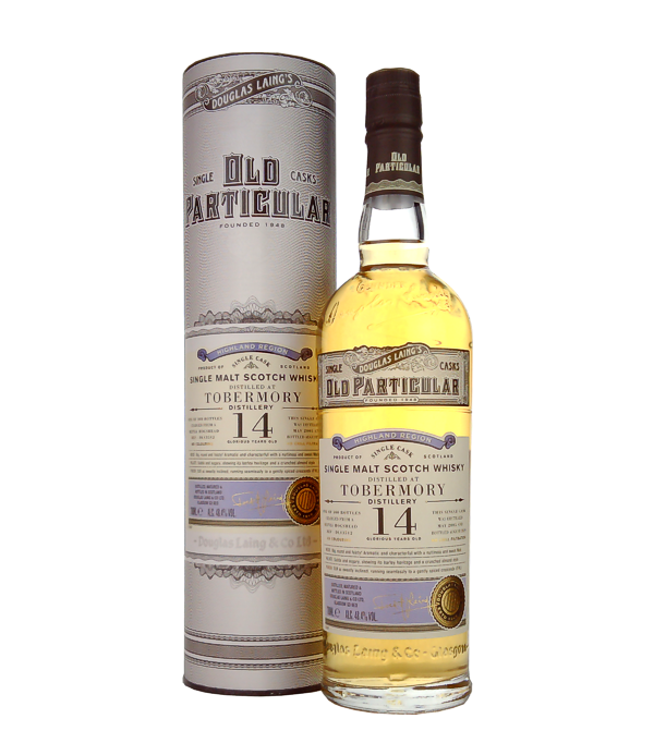 Douglas Laing & Co., Tobermory Old Particular 14 Years Old Single Cask Malt 2005, 70 cl, 48.4 % Vol. (Whisky), Schottland, Mull, Douglas Laings Old Particular Reihe besteht aus individuell ausgewhlten Malts aus ganz Schottland, die nach hchster Qualittsstufe hergestellt werden.  Diese Malts werden weder kltefiltriert noch mit Farbzusatzstoffen versehen und sind mit ihren Single Cask Abfllungen einzigartig.  Der Tobermory Old Particular Douglas Laing Single Cask Malt 14 Years Old reift 14 Jahre lang im Refill Hogshead.  Destilliert: Mai 2005 Abgefllt: August 2019  Limitiert auf 300 Flaschen weltweit!      Farbe: Hel