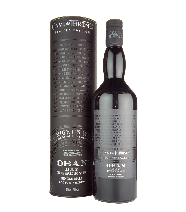 Oban Bay Reserve GAME OF THRONES The Night, 70 cl, 43 % Vol. (Whisky), Schottland, Highlands, Der Oban Bay Reserve gehrt zur Game of Thrones Single Malt Collection von DIAGEO. Nach der Sonder-Edition Johnnie Walker White Label, prsentiert Diageo eine Single Malt Collection. Die Single Malts aus verschiedenen Destillerien, tragen die Namen der sieben Knigshuser der bekannten Serie 'Game of Thrones'.  Der Oban Bay wird dem Schauplatz der Serie gewidmet.   Die Namen der Knigshuser: - Game of Thrones  House Tully - Game of Thrones  House Stark - Game of Thrones  House Targaryen - Ga