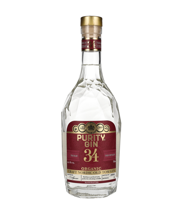 Purity 34 Craft Nordic Old Tom Organic Gin, 70 cl, 43 % Vol., , Bei Purity werden schwedischer Weizen und gemlzte Gerste sorgfltig ausgewhlt, ohne jegliche chemische Kultivierung oder Verarbeitung. Old Tom ist der ursprngliche Stil des Gins, der London im 18. Jahrhundert in Aufruhr versetzte. Die Rezeptur vom Craft Nodic Old Tom Gin nimmt diese ssse Weichheit und mischt sie mit atemberaubenden Botanicals. Botanicals: Wacholder, Basilikum, Thymian, nordische Beeren, Lavendel Vegan & glutenfrei  Farbe: Klar. Nase: Blumig, krautig, sss. Geschmack: Weich, 