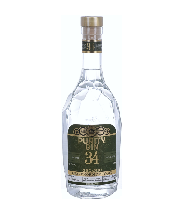 Purity 34 Craft Nordic Dry Organic Gin, 70 cl, 43 % Vol., , Bei Purity werden schwedischer Weizen und gemlzte Gerste sorgfltig ausgewhlt, ohne jegliche chemische Kultivierung oder Verarbeitung. Der Nordic Dry Gin zelebriert das klassische Dreigestirn aus Wacholder, Basilikum und Thymian. Das verwendete Rezept basiert auf dem historischen London Dry Gin, die Rezeptur geht aber noch viel weiter um das Geschmackserlebnis weiter zu steigern. Puritys preisgekrnter Wodka, der 34-fach destilliert wird, bildet das Fundament des Gins, welcher danach mit den B