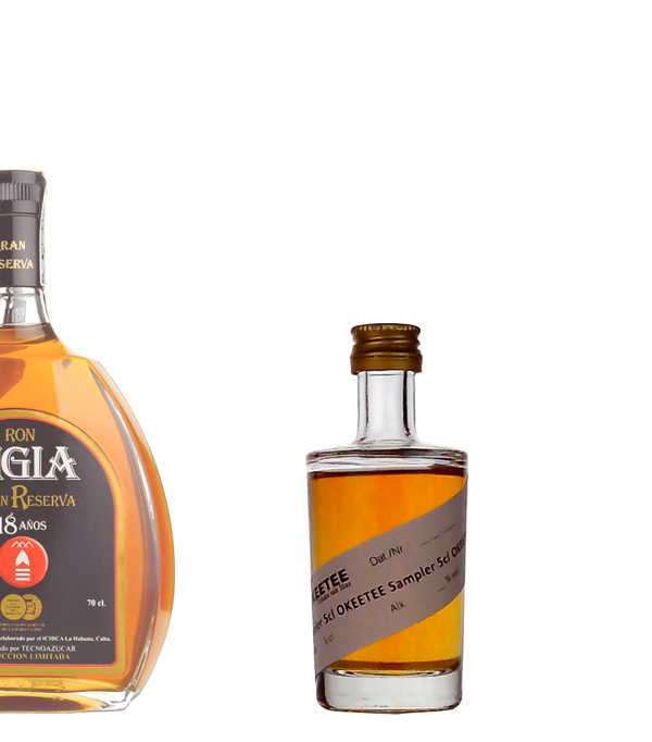 Ron Vigia Gran Reserva 18 Años  Sampler, 5 cl, 40 % Vol. (Rum), Kuba, „Finca la Vigía“ ist die Bezeichnung für die einstige kubanische Residenz des weltbekannten Schriftstellers Ernest Hemingway. Der Ron Vigia Gran Reserva 18 Anos Limited Edition reift 18 Jahre lang und ist Ernest Hemingway gewidmet. 