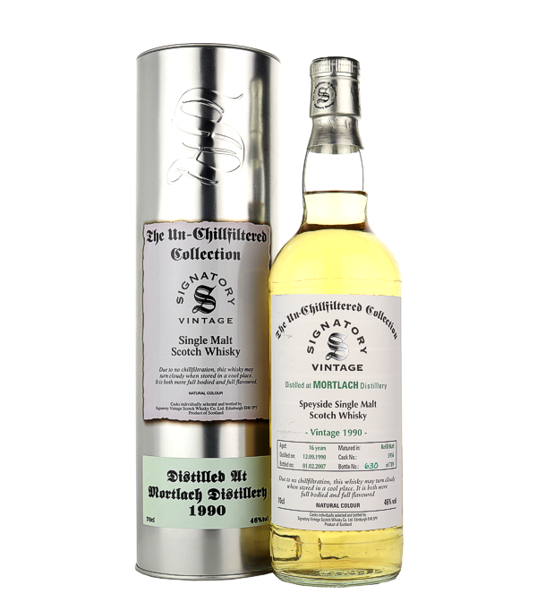 Signatory Vintage, Mortlach 16 Years Old The Un-Chillfiltered Collection 1990/2007, 70 cl, 46 % Vol. (Whisky), Schottland, Speyside, Destilliert: 1990 Abgefllt: 2007 Fass Nummer: 5956 Anzahl Flaschen: 789